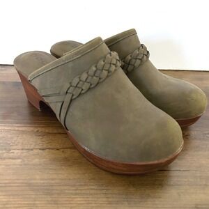 b.o.c. Born Concept Journi Clogs Women 7 Olive Green Braided Wood Platform Mules
